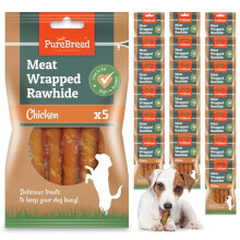 SOL 100pk Meat Wrapped Delicious Dog Treats, Twist Rawhide Sticks in Savoury Chicken Flavour, Puppy Chews for Reward & Training, Low Fat