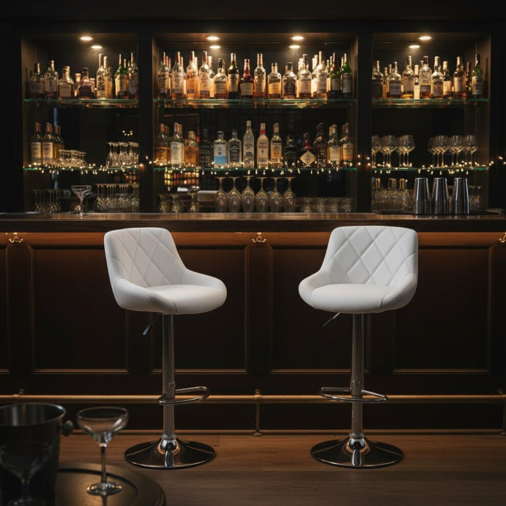 Alivio Set Of 2 Modern Chrome Bar Stools, Restaurant, Dining Room Chairs (, Pack Of 2) White