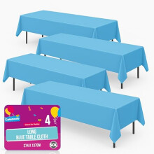 SOL 4pk Long Blue Table Cloth Party 274x137cm Plastic Cover Disposable Tablecloths for Parties - Spill Protection - Great for Weddings, Buffets