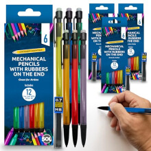 SOL 24pk Mechanical Pencils with Built-In Eraser - 0.7mm HB Lead Propelling Pencils, Includes 24 Refill Leads for Extended Writing