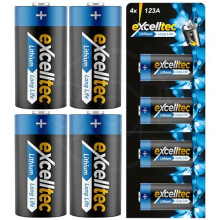 Excelltec 4pk CR123A 3V Lithium Batteries  Long-Lasting Power for Cameras, Flashlights and High-Drain Devices, Reliable Multipurpose Battery Pack