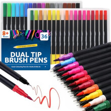 SOL 36pc Dual Tip Brush Pen Set  Non-Bleed Ink in Skin Tones & Vibrant Colours, 0.4mm Fineliner for Sketching, Calligraphy