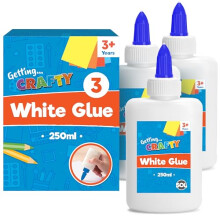SOL 3pk White PVA Glue for Crafting Kids 250ml 750ml Total, School Arts & Crafts Projects, Washable Office Supplies, No-Mess Application