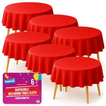 SOL 6pk Red Round Table Cloth Disposable 140cm Party Tablecloths for Circular Table Cloth Cover - Durable Spill Protection - Perfect for Weddings