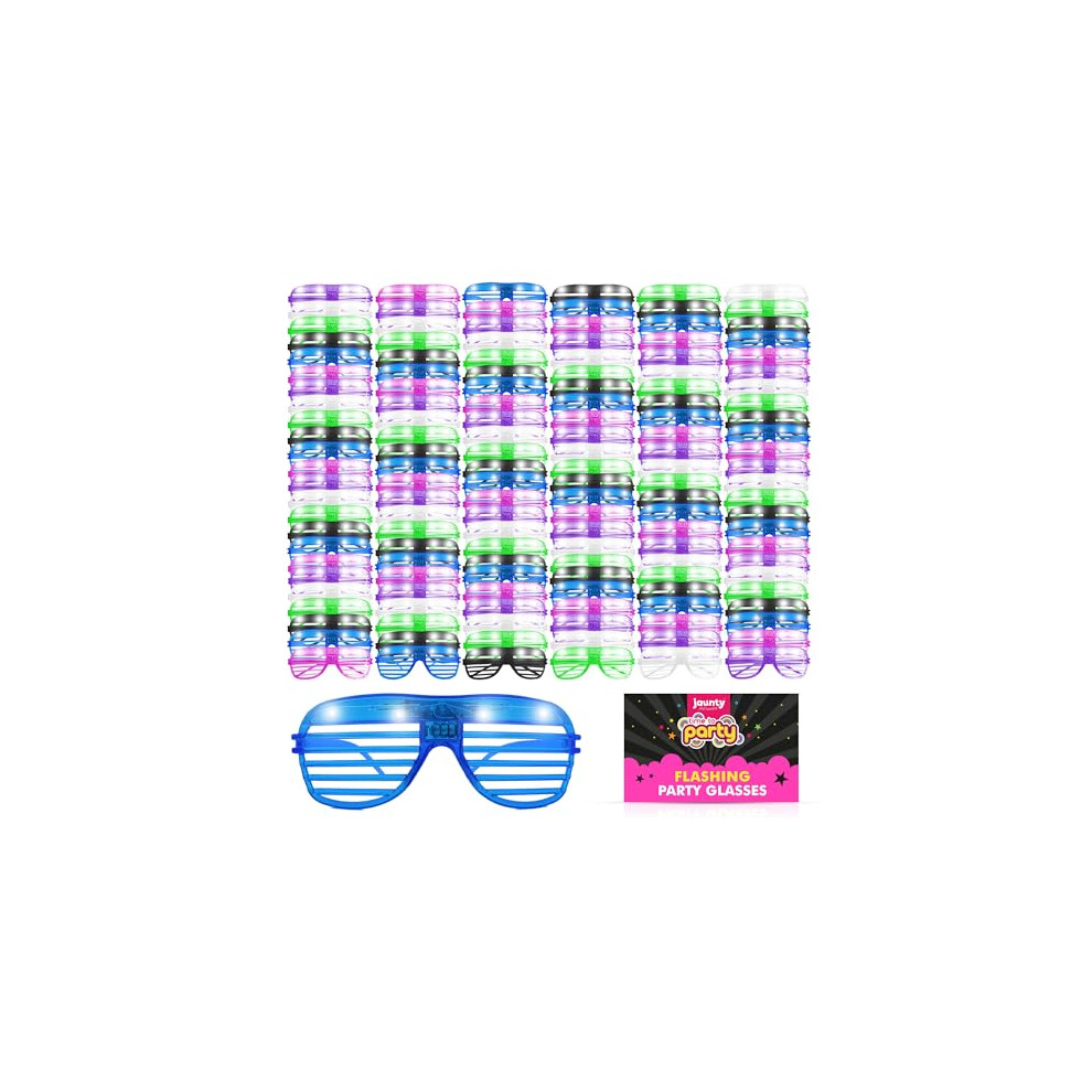 Sol Jaunty 144Pk Party Flashing Glasses - Neon Rave Accessories - Up Glasses For Adults - Multicolour Led Glow For Birthdays, Festivals, Halloween Light