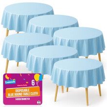 SOL 6pk Blue Round Table Cloth Disposable 140cm Party Tablecloths for Circular Table Cloth Cover - Durable Spill Protection - Perfect for Weddings