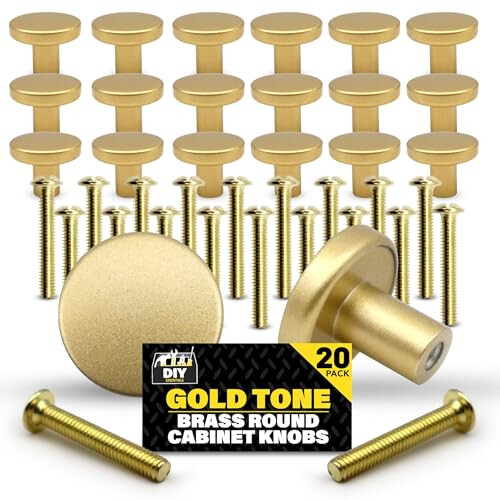 SOL SOL 20pcs Gold Tone Brass Round Cabinet Knobs with Screws  Elegant Kitchen Cupboard Handles  Durable & Rust