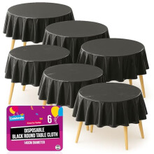 SOL 6pk Black Round Table Cloth Disposable 140cm Party Tablecloths for Circular Table - Durable Spill Protection