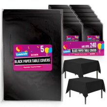 SOL 240pk Bulk Black Paper Table Covers 90x90cm Tablecloths for Parties Cover Disposable - Absorbent Design - Great for Weddings, Buffets, Catering