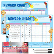 SOL 2pk A4 Reward Chart, 28.6cm x 22cm Magnetic Chore Chart for Kids, Reusable, Reusable & Easy to Clean Behavior Chart with Pen