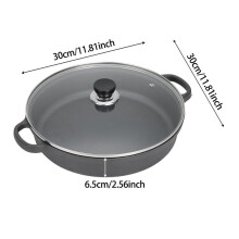 (30cm(W) x 30cm(D) x 6.5cm(H)) Seasoned Cast Iron Braiser Pan with Glass Lid – Induction Safe, Oven Ready, 22–35cm