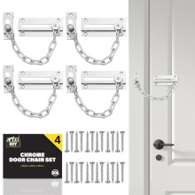 SOL 4pk Chrome Door Chain Kit Restrictor for Front Door Heavy Duty Safety Chain Lock Home Security Added Protection Peace of Mind Durable Metal Constr