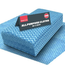 SOL 100pk All Purpose Clothes, 38x23cm Disposable Cleaning J Cloths Blue, Soft, Absorbent, Gentle & Reusable for Household and Professional Cleaning