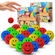 SOL 24pk Kids Yoyos Party Bag Fillers, Assorted Colour Smiley Design Trick Yo-Yo, Perfect Toy for Beginners, Lightweight and Fun