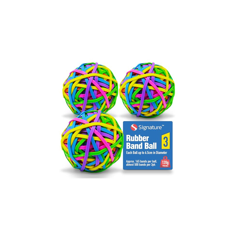 Sol 3Pk Large Coloured Elastic Bands Rubber Band Ball With 500+ Stretchable Bands In Assorted Colours Durable Office Organisation Accessory