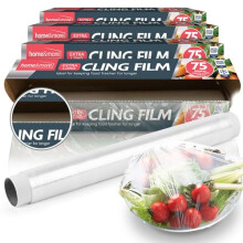 SOL 4pk Cling Film75m x 30cm Food Wrap Clear Stretch Seal for Fresh Storage Kitchen Use Freezer Fridge Covering Multipurpose Catering Preparation