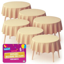 SOL 6pk Round Gold Tablecloths 140cm Party Disposable Tablecloths for Circular Table Cloth Cover - Durable Spill Protection - Perfect for Birthdays