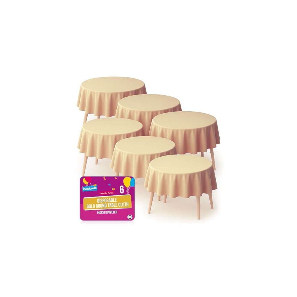 Sol 6Pk Round Tablecloths 140Cm Party Disposable Tablecloths For Circular Table Cloth Cover - Durable Spill Protection - Perfect For Birthdays Gold