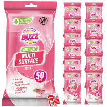 Buzz 12pk Anti-Bac Multi Surface Wipes, 18cm x 19cm Rhubarb Scented Cleaning Wipes, Quick-Drying, Safe for All Surfaces, Ideal for Household