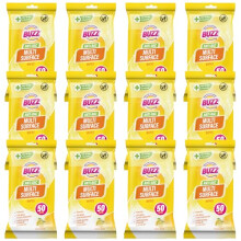 Buzz 12pk Anti-Bac Multisurface Wipes, 600 Sheets Lemon Scented Cleaning Wipes for Kitchen, Home & Office Surfaces, Multi-Purpose Surface Cleaner