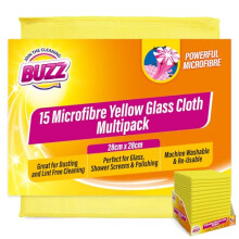 Buzz 15pk Lint Free Cloths Microfibre Yellow Streak Free Glass Cloth Multipack Reusable Yellow Dusters for Polishing Streak-Free Cleaning Home