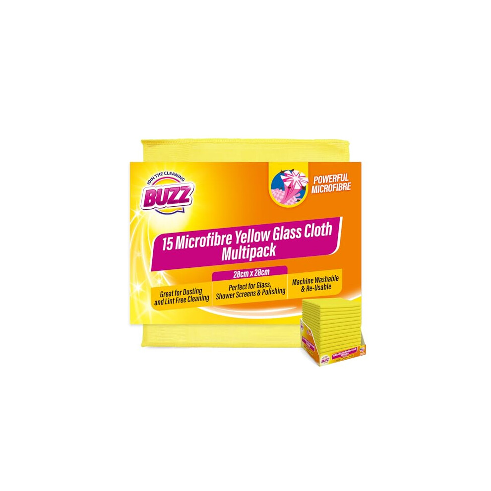 Sol Buzz 15Pk Lint Free Cloths Microfibre Streak Free Glass Cloth Multipack Reusable Dusters For Polishing Streak-Free Cleaning Home Yellow