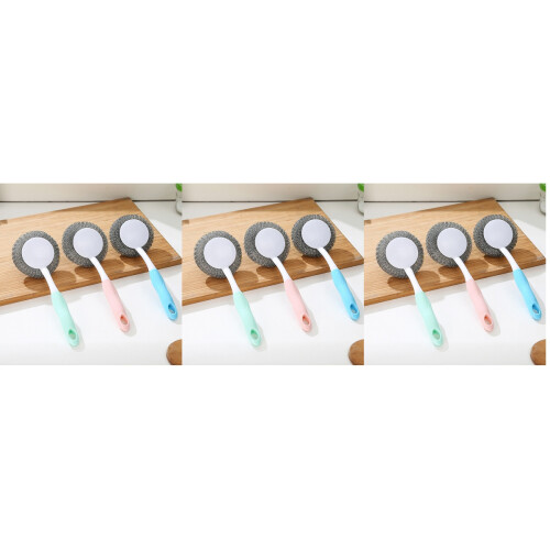 9Pcs Pot & Dish Scrubber Long Handle Steel Wire Brush Assorted Colors 2