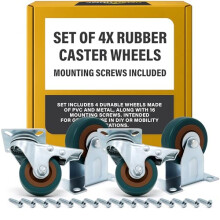SOL 4pk Rubber Caster Wheels with 16 Nails  Smooth Rolling Furniture Castors for DIY Projects, Trolleys & Storage Units  Durable, Noise