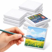 SOL 12pk Framed Blank Mini Canvas for Acrylic Painting, 7cm x 7cm Small Square Cotton Polyester Paint Board Panels for DIY Crafts, Art Projects