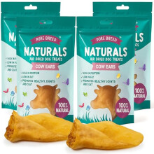4pk Pure Breed Cow Ears for Dogs Air Dried Natural Puppy Treats Grain Free Long Lasting Chews Low Fat High Protein For All Breeds