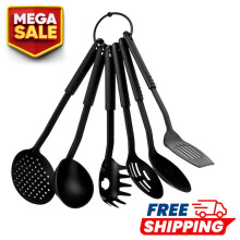 (Default) Jet Black Kitchen Cooking Utensils Set - 6 Piece Durable ABS Set with Spatulas - BPA-Free, Non-Stick, Non-Toxic, and Odorless Plastic