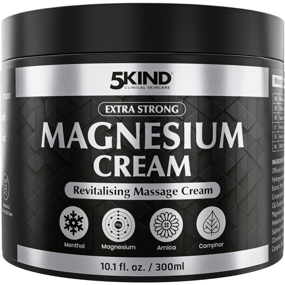 5Kind Cream (300Ml) Extra Strong Magnesium Massage - Magnesium For Muscles, Joints, Lower Back, Knee, Neck, Shoulder, Hip & Feet