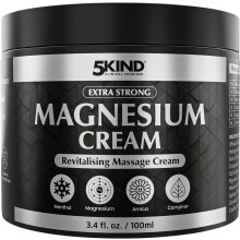 5Kind Extra Sterke Magnesium Cream 3.4 fl oz - Magnesium Rub voor Spieren, Gewrichten, Onderrug, Knieën, Nek, Schouder, Heup & Voeten - Met Arnica