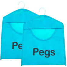 SOL 2pk Hanging Peg Bag, 39cm x 28cm Clothes Clip Holder for Washing Line, Washable Storage with Hanger, Double-Stitched Reusable Basket