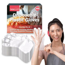 SOL 300pk Disposable Plastic Gloves  One Size Fits All Clear Polythene Gloves for Food Preparation, Cleaning, Hair Dyeing