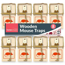 SOL 8pk Wooden Mouse Traps, Durable Reusable Snap Traps for Mice and Mousetrap Rodent Control. Effective for Indoor Use in Homes and Offices