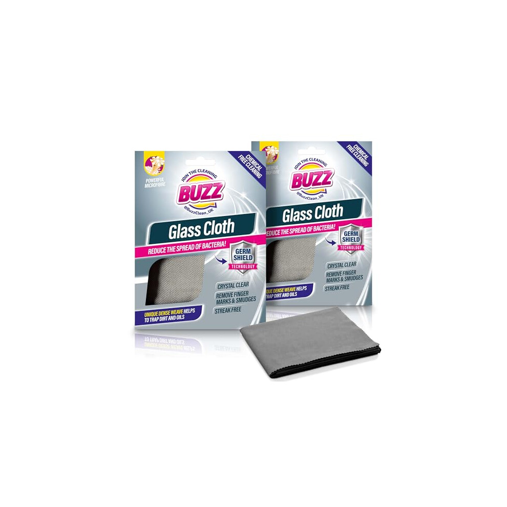 Sol Buzz 2Pk Glass Cloth With Germ Shield, 39Cm X 49Cm Glasses Cloth For Streak-Free Microfibre Cleaner, Multipurpose Durable Lens & Screen Cleaning