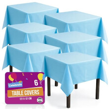 SOL 6pk Blue Table Cloths | Disposable Plastic Cover, Heavy Duty Spill Protection for Boys' Birthdays, Christenings, Communion, Gender Reveal