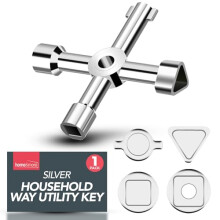 SOL Household 4 Way Utility Key Gas Meter Box Key for Electric Water Radiator Cupboard Access Multi Function Service Tool Durable Metal Design Propert