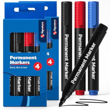 SOL 8pk Permanent Marker Pens, Coloured Long-lasting Markers for Plastic, Cardboard & More Fine & Thick Tips, Quick-Dry, Waterproof, Smudge