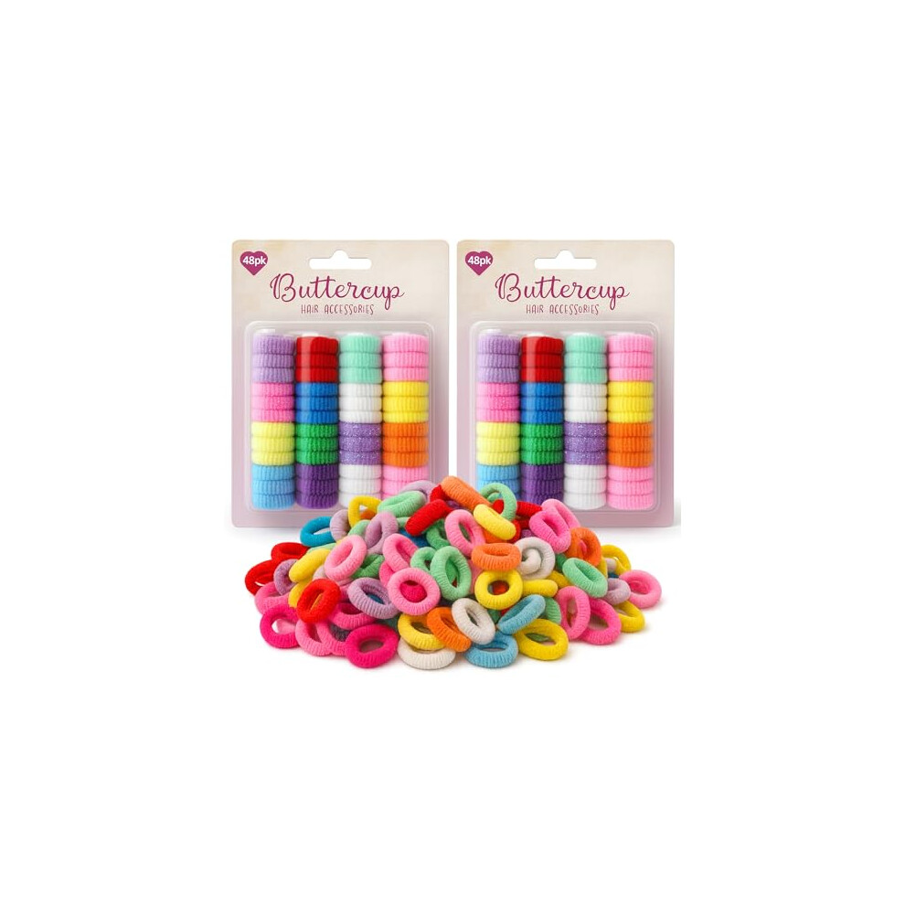 Sol Buttercup Hair Accessories 96Pk Assorted Colour Ponytails - Elastic Hairbands For Women & Girls, Colourful Bobbles, Gentle No-Snag Ties