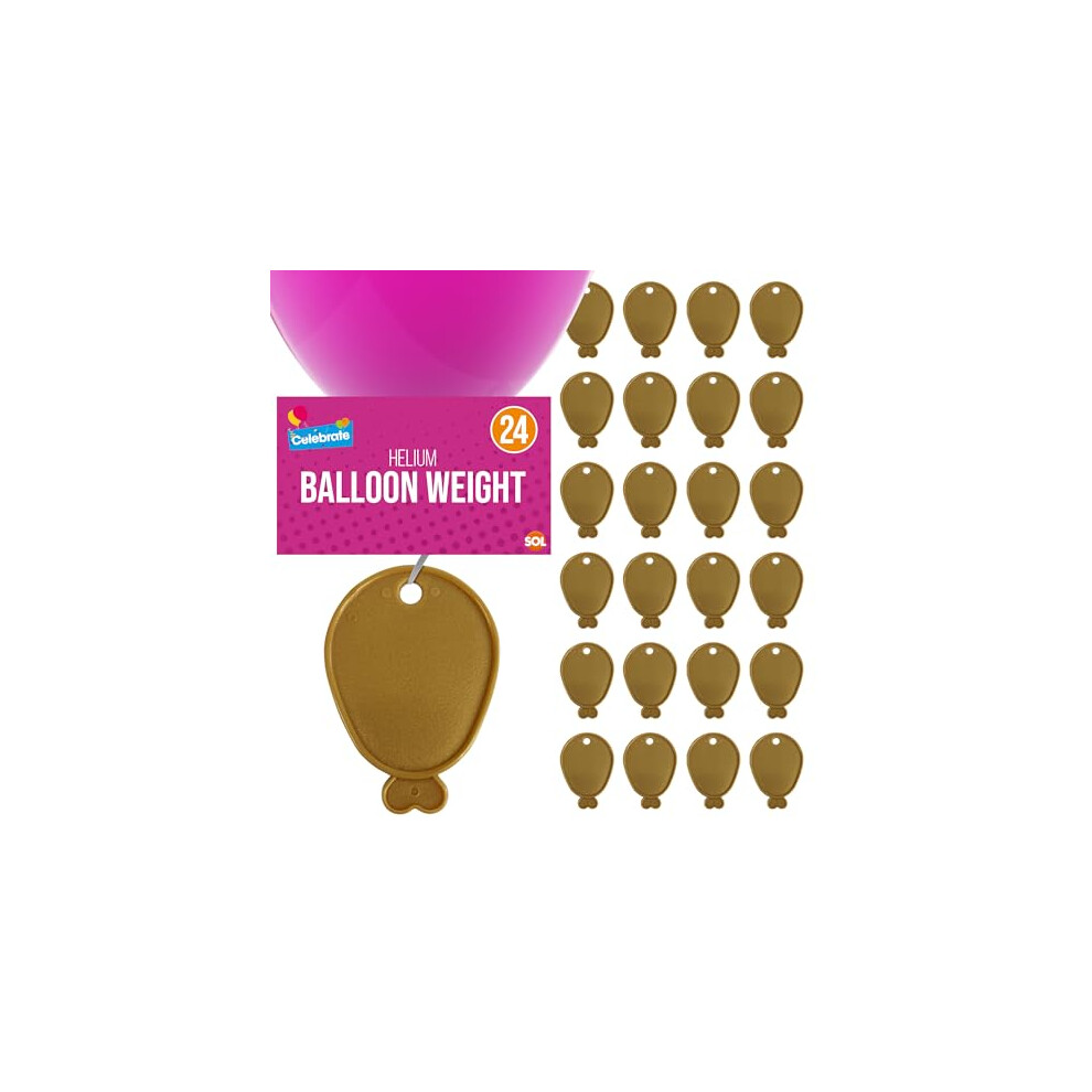 Sol 24Pk Helium Balloon Weights - Gold Plastic Party Accessories - Perfect For Securing Balloons At Birthdays, Weddings, New Year
