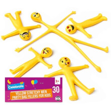 SOL 30pk Yellow Stretchy Men Party Bag Fillers For Kids, Fun Flexible Stretchy Toys in Assorted Emoji Faces, Ideal for Party Favours, Goodie Bags