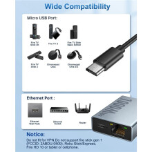 2X USB-C Ethernet Adapter 2-in-1 1000Mbps RJ45 Network Converter for Chromecast with TV Plug and Grey