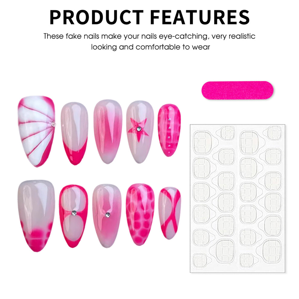 Bright-Home (L) 10Pcs Glossy Pink Smudging Press On Nails Durable & Never Splitting Comfort Fake Nails For Professional Nail Art Salon S