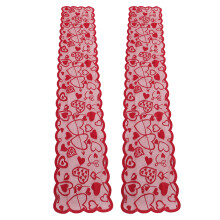 Heart Shaped Table Runner In Red Lace Fabric Classic Elegant Romantic Decor For Wedding Engagement Party Valentines Day And Holiday Events (2PCS)