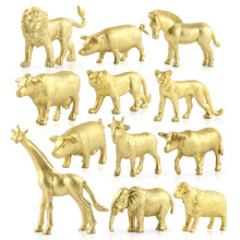 Safari Animal Cake Topper Set, Jungle Animal Mini Animal Figurines Gold Plastic Wild Animal Theme Party Supplies Forest Themed Decorations