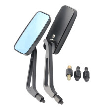 Rectangular Motorcycle Mirrors Universal Fit Convex Smoke Blue Anti Glare Glass High Strength Aluminum Alloy Body360Degree Rotation And Easy