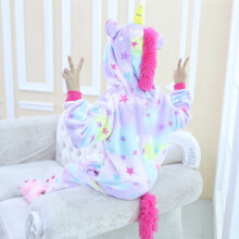 Unisex Design Dyrepyjamas Børne Enhjørning Onesie Kostume Maskinvaskbar Hætte Med Øjne Tænder Og Næse Lynlås Bagpå Flannelstof Nattøj Til