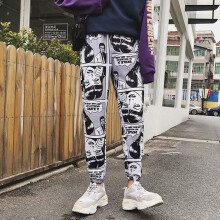 Calças masculinas casuais estampadas, cintura alta, modelagem ampla, tecido leve e respirável com estampas digitais estilosas, perfeitas para uso